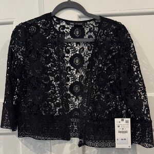 Zara Black Lace Jacket Size Medium NEW